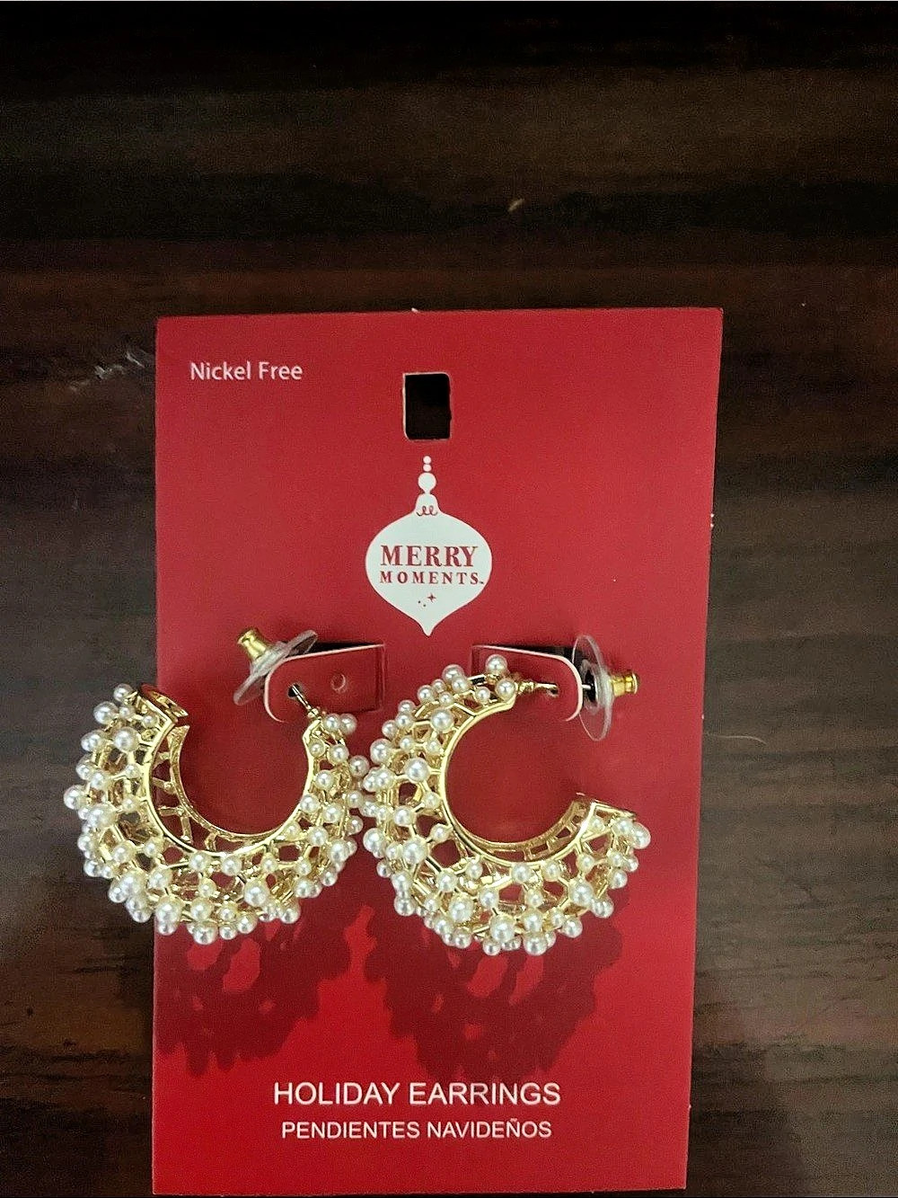 Merry Moments Gold Faux Pearl Cluster Crescent Hoop Earrings